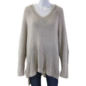 Relais Unisex Pullover Beige V Neck Long Sleeve 90% Cotton Bohemian Size L
